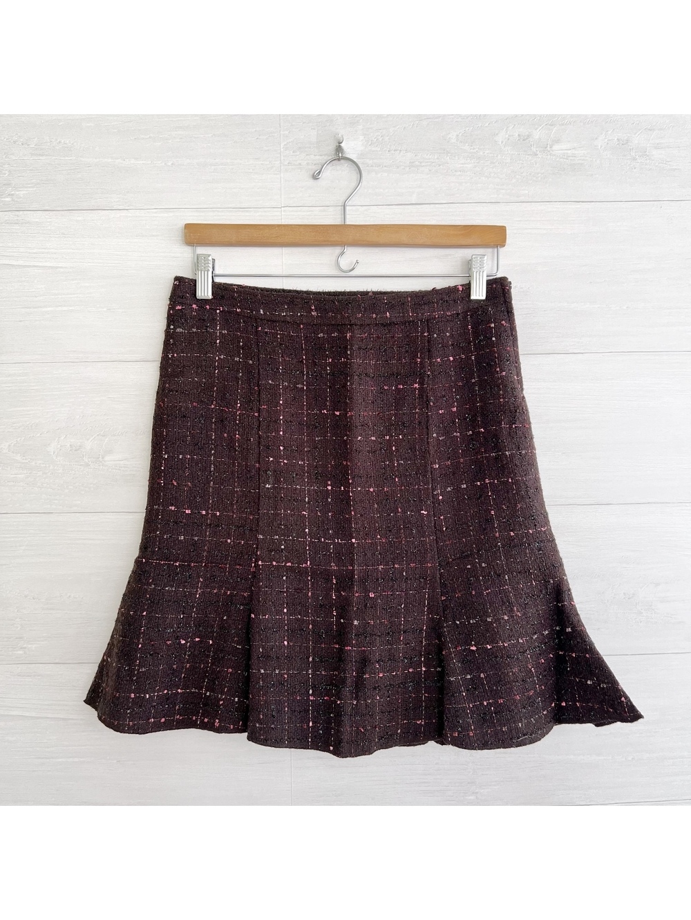 NWT Vintage Forever 21 Brown Pink Boucle Tweed Trumpet Knee Skirt S Y2K